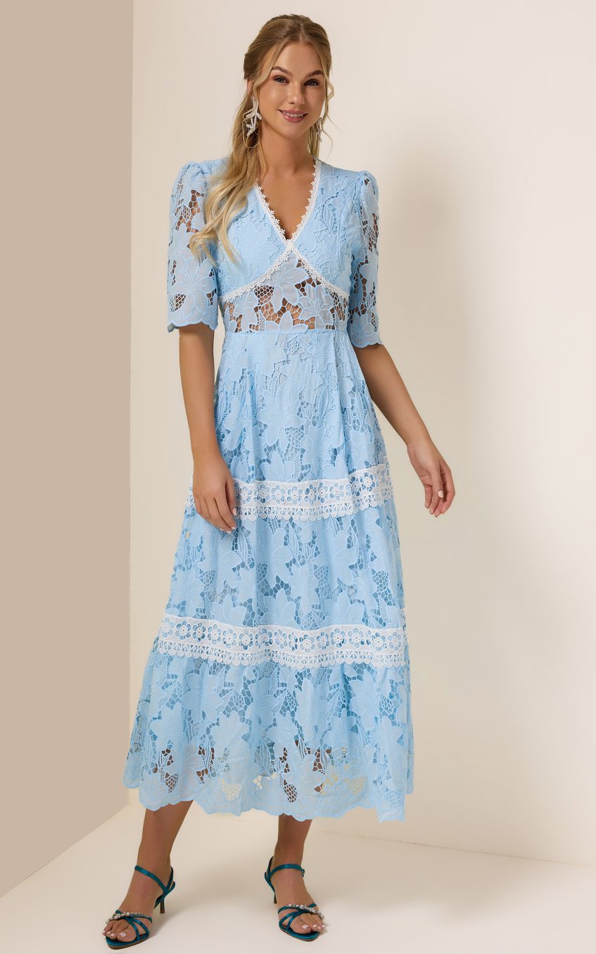 Lace Splicing V-Neck Midi Dress