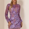 Embroidered Long Sleeve Round Neck Mini Dress