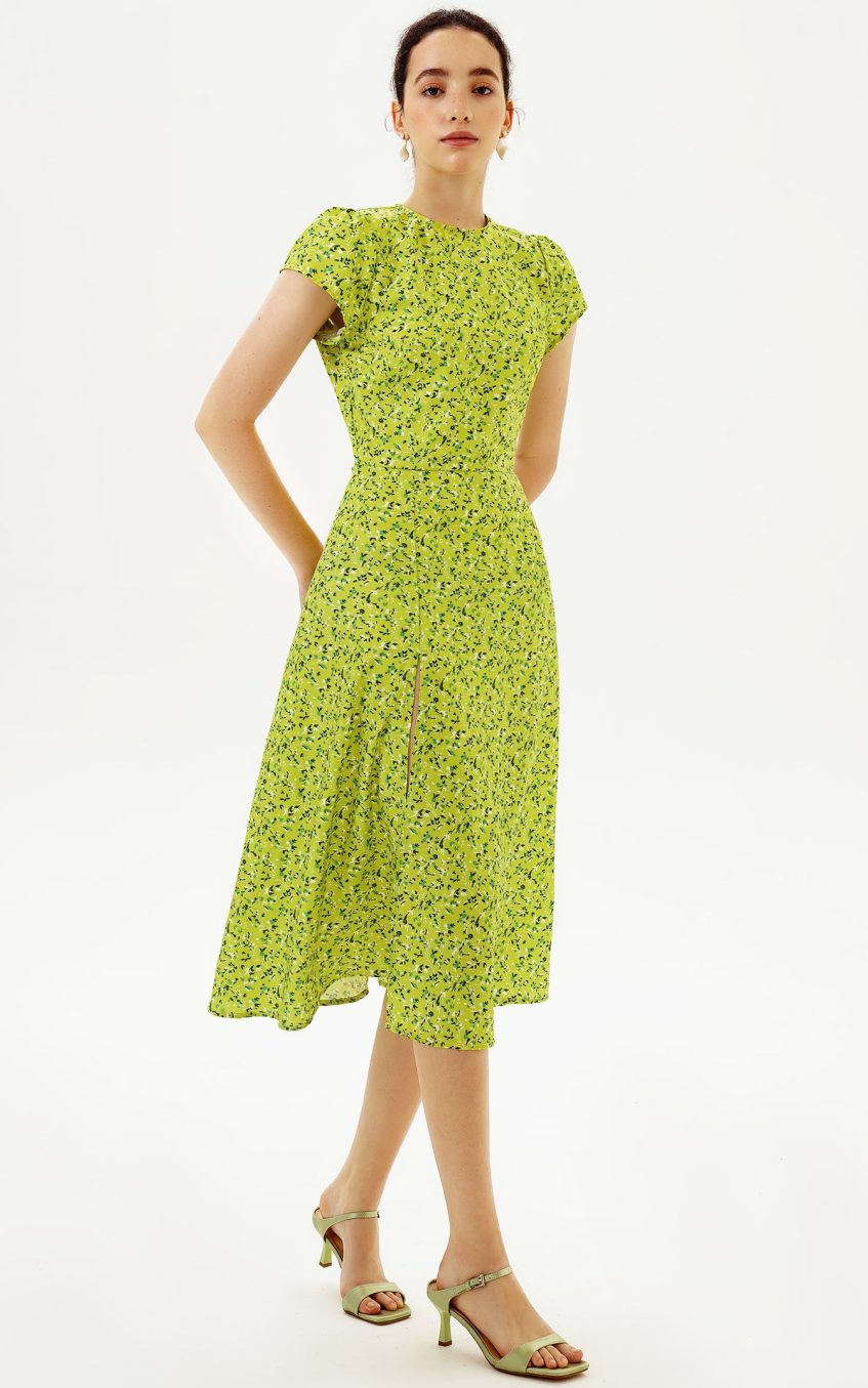 Backless Cut-Out Slit Print Midi Dress Green