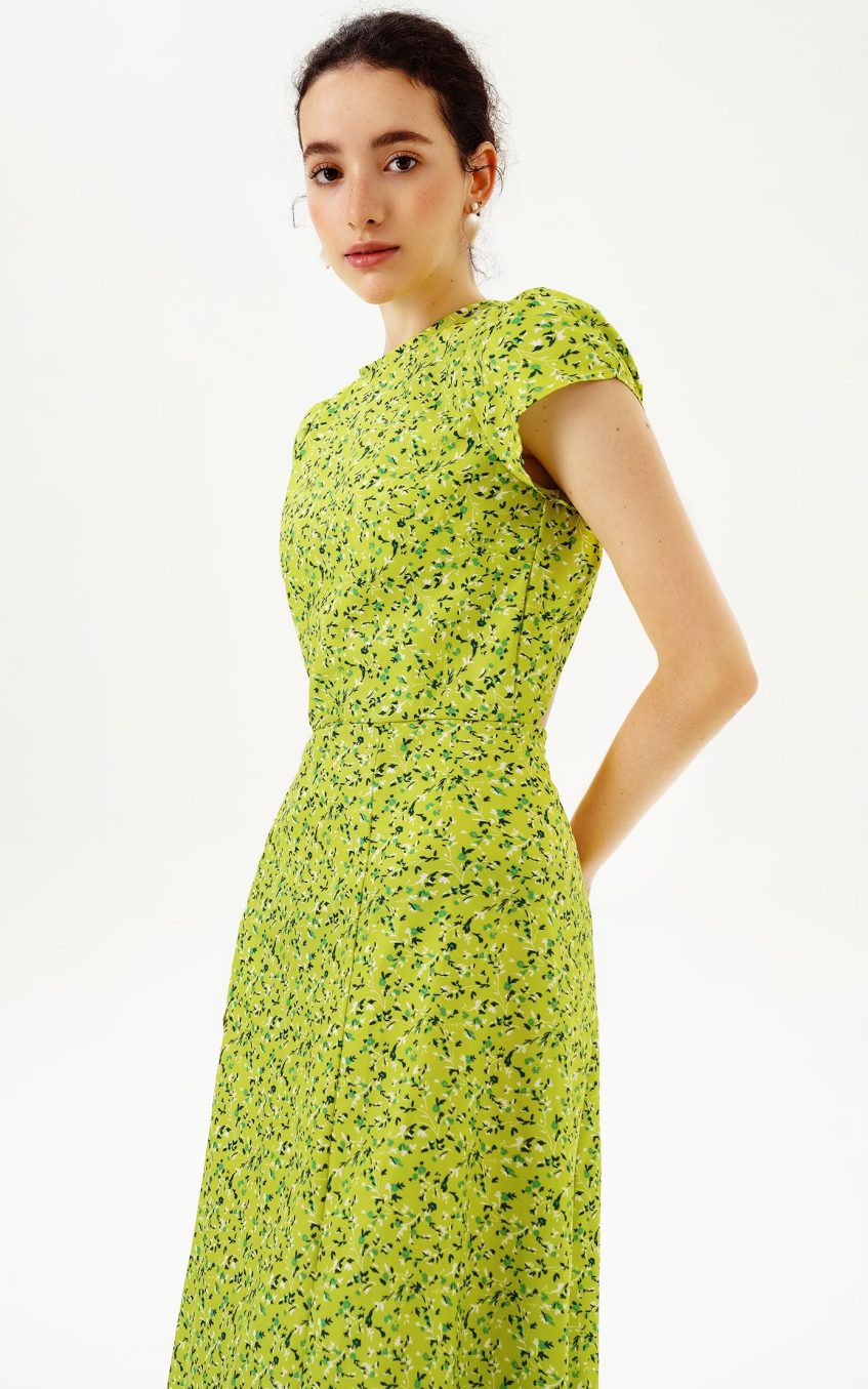 Backless Cut-Out Slit Print Midi Dress Green