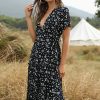 Cotton Ruffle Floral Bohemian Dress Blue