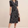 Floral Mid Sleeve V-Neck Midi Dress Blue