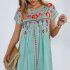 Floral Embroidered Mini Dress Green