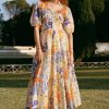 Floral Puff Sleeve V-Neck Maxi Dress