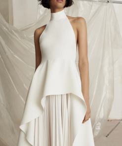 Crew Collar Sleeveless Backless Asymmetric Suit Dress