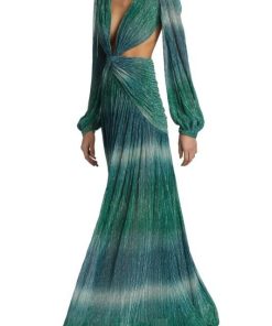 Gradient Lantern Sleeve V-Neck Maxi Dress