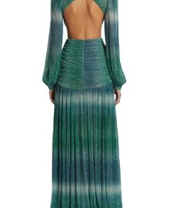Gradient Lantern Sleeve V-Neck Maxi Dress