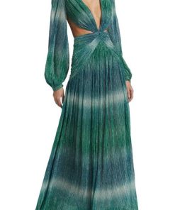 Gradient Lantern Sleeve V-Neck Maxi Dress