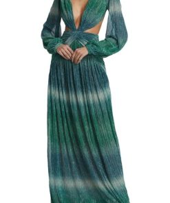 Gradient Lantern Sleeve V-Neck Maxi Dress