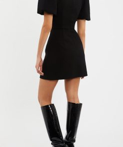 Bow Cut-Out Puff Sleeve Mini Dress