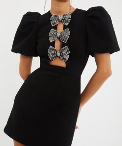Bow Cut-Out Puff Sleeve Mini Dress