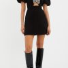 Bow Cut-Out Puff Sleeve Mini Dress
