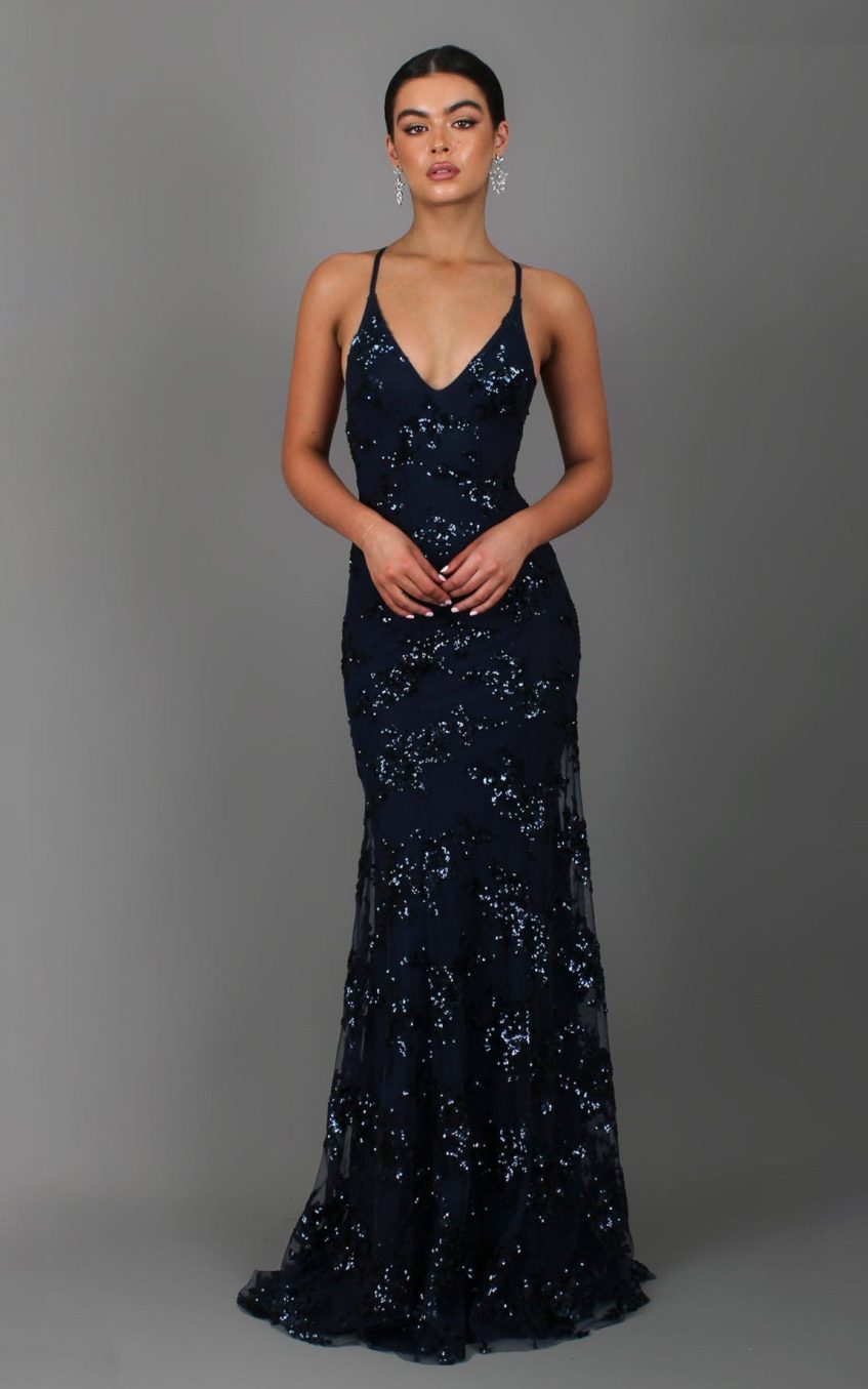 Sequin V-Neck Backless Maxi Dress