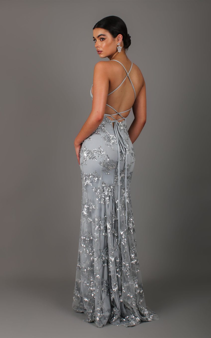 Sequin V-Neck Backless Maxi Dress