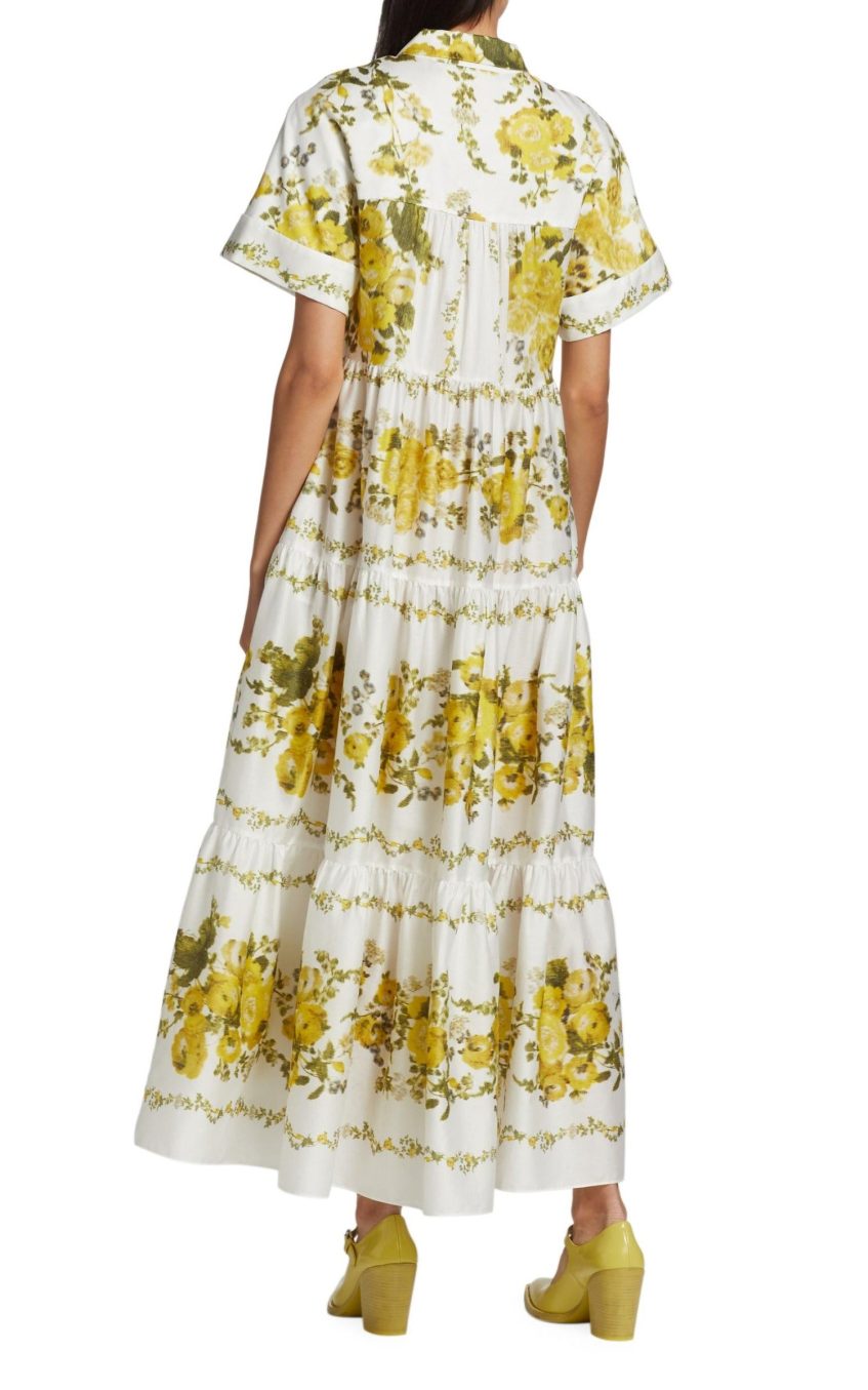 Floral Shirt Collar Single Breasted Midi Dress