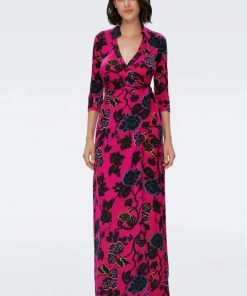 Floral Mid Sleeve Lace Up Wrap Midi Dress