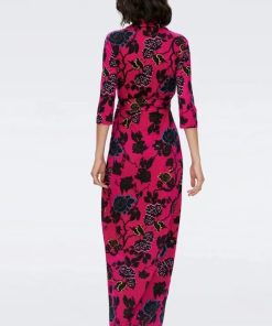 Floral Mid Sleeve Lace Up Wrap Midi Dress