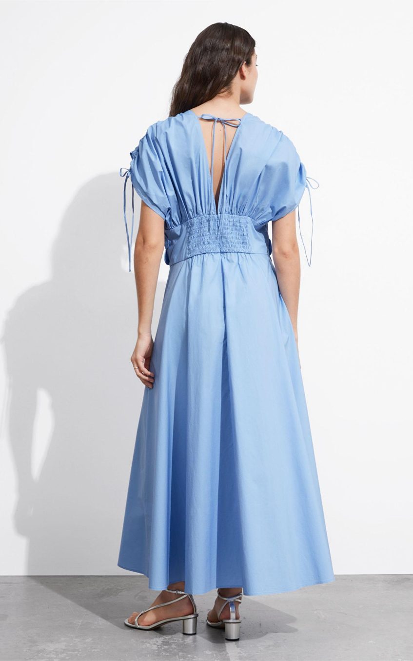 3D Floral V-Neck Lace Up Midi Dress