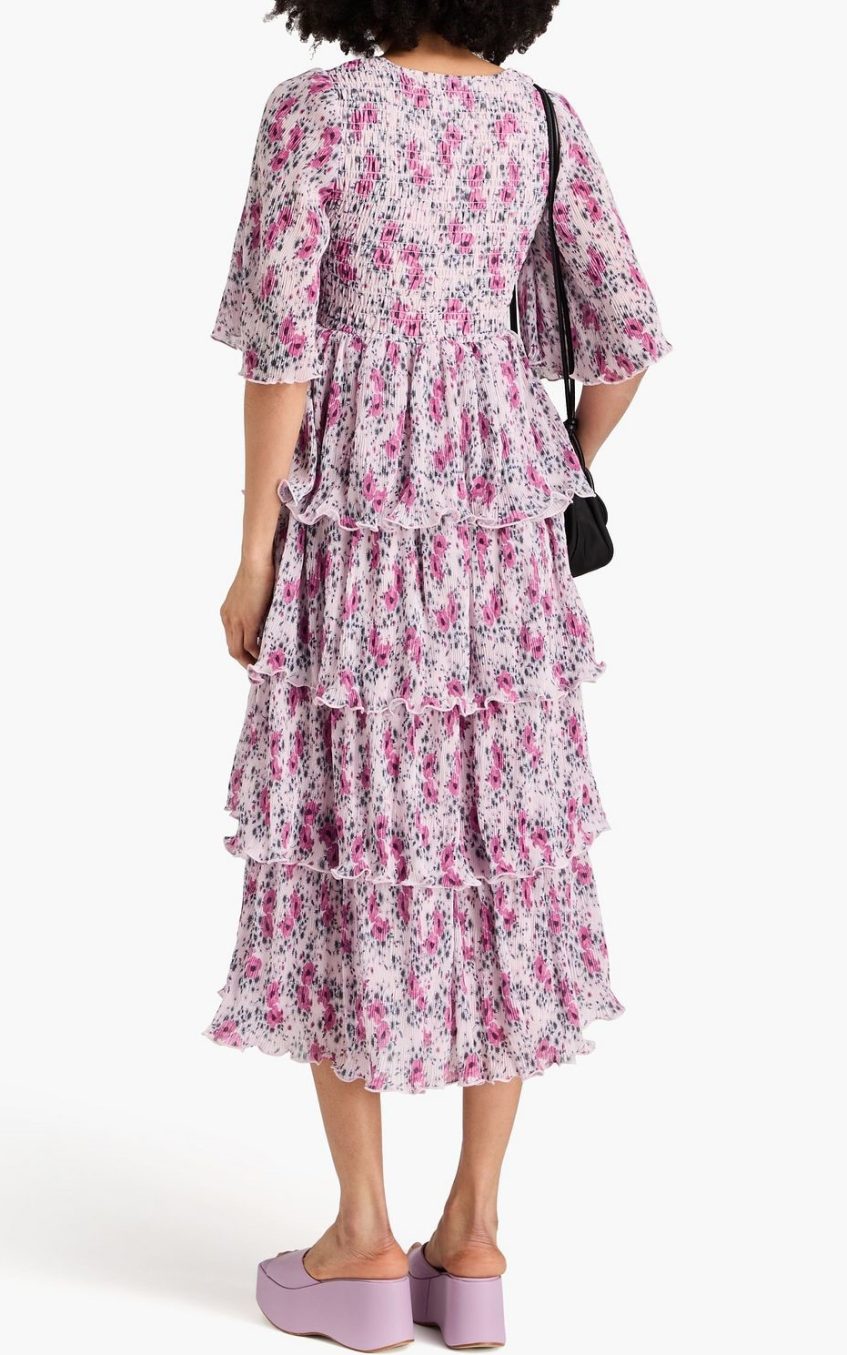 Floral Mid Sleeve Square Collar Midi Dress