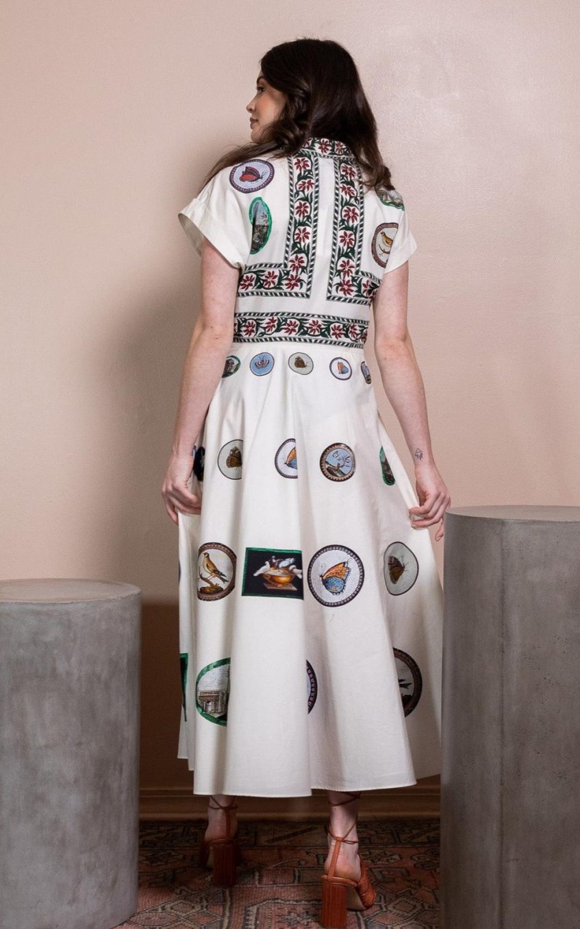 Botanical Print Shirt Collar Button Midi Dress