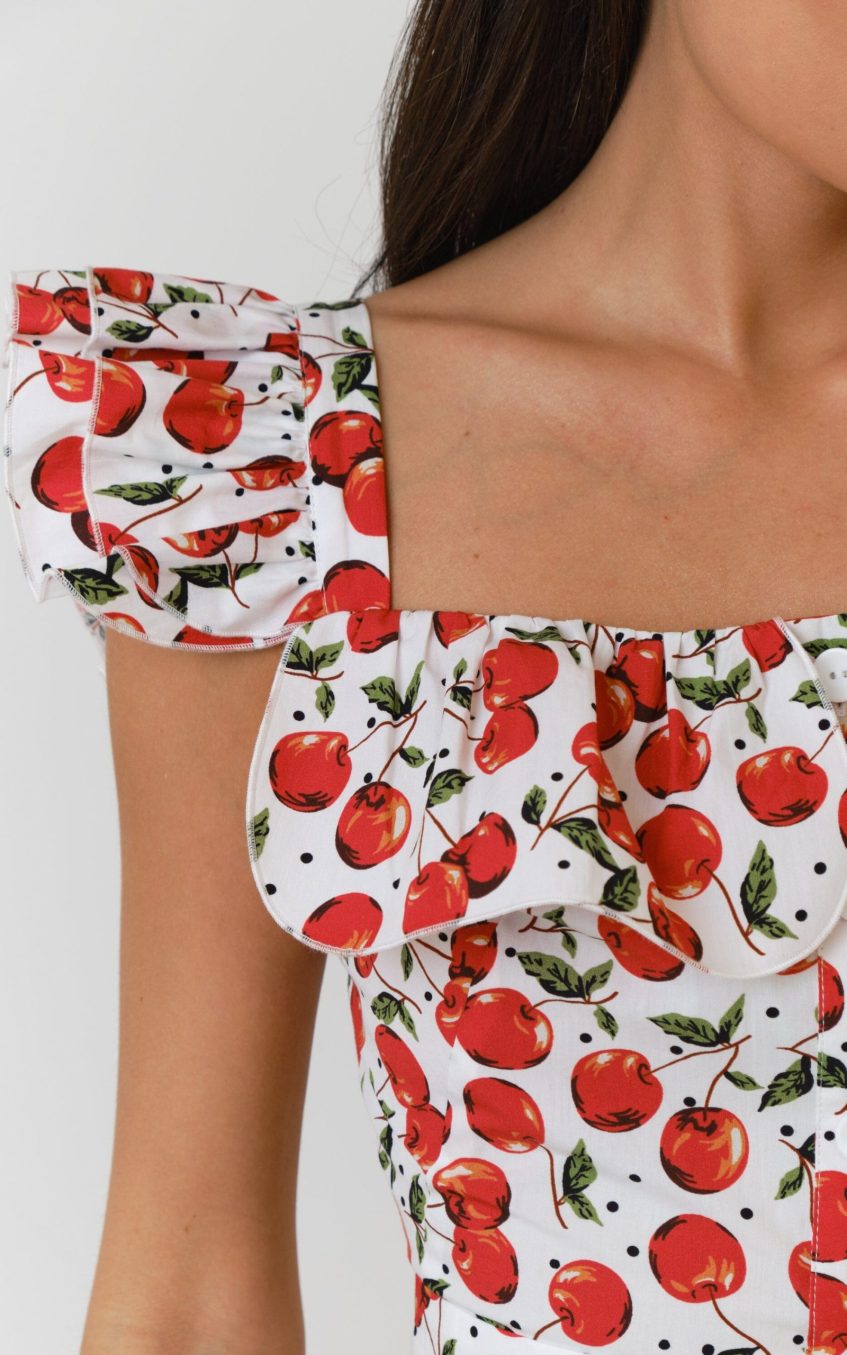 Floral Frill Square Collar Midi Dress