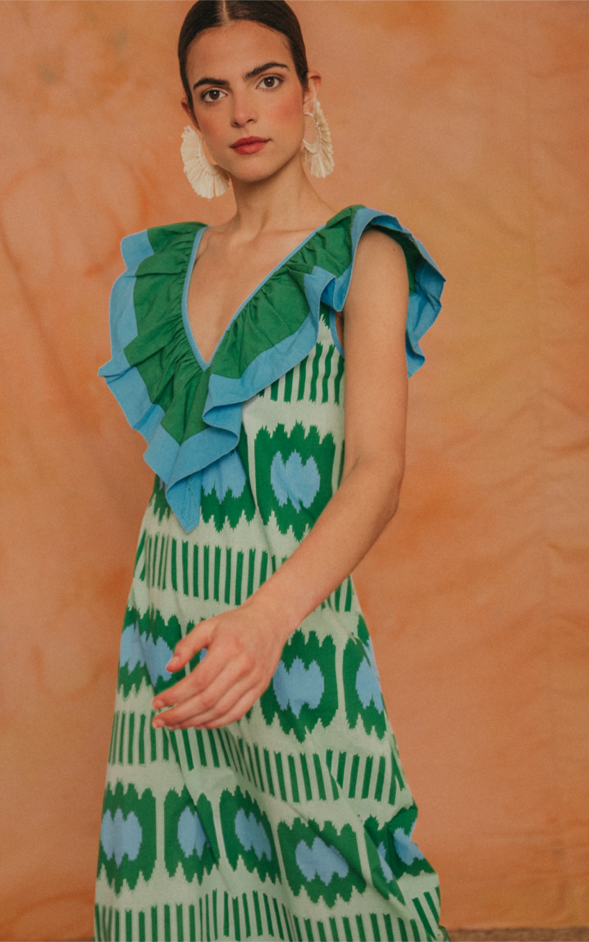 V-Neck Ruffle Sleeveless Maxi Dress