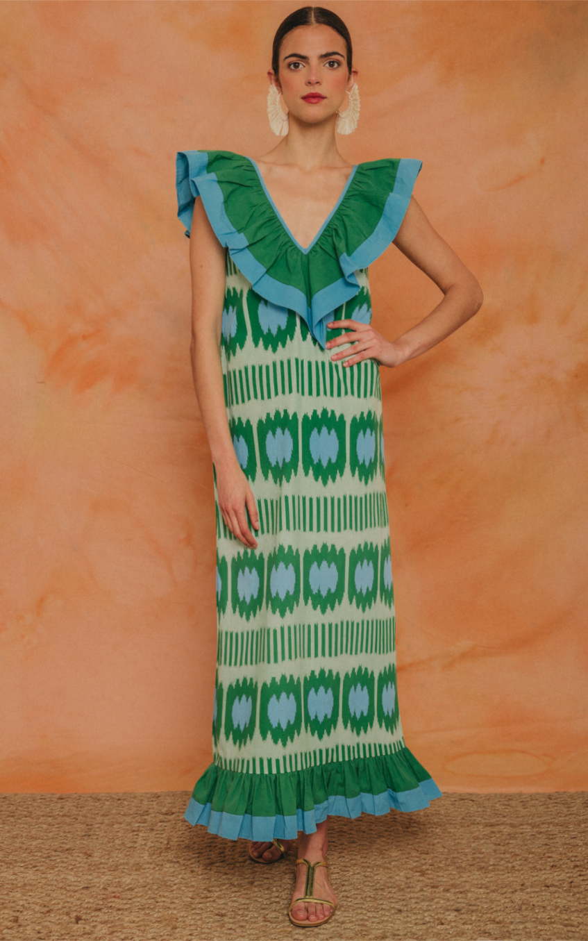 V-Neck Ruffle Sleeveless Maxi Dress