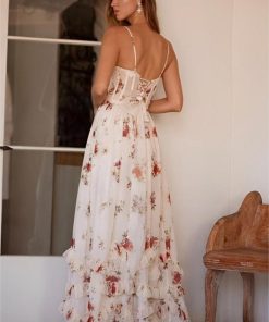 Floral Sweetheart Neck Split Midi Dress