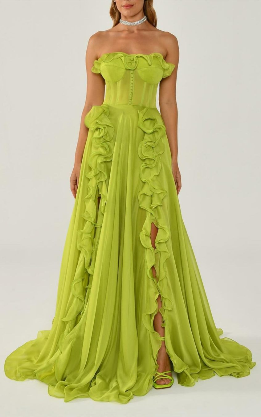Solid Frill Sweetheart Neck Sleeveless Maxi Dress