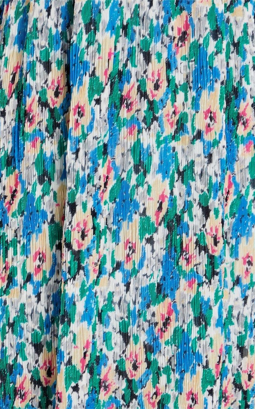 Abstract Print Pleated V-Neck Midi Dress