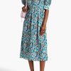 Abstract Print Pleated V-Neck Midi Dress