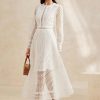 Solid Lace Lantern Sleeve Midi Dress