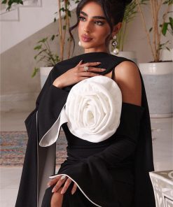 3D Flower Contrast Color Midi Dress With Cape