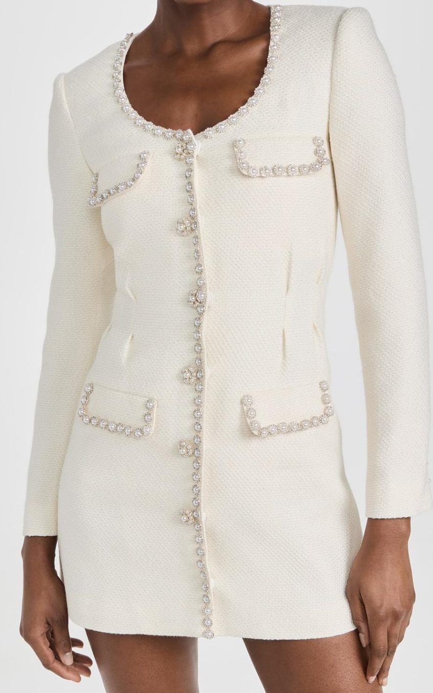 Tweed  Faux Pearl Single Breasted Mini Dress