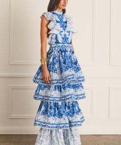 Paisley Print Ruffle Sleeveless Midi Dress