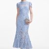 Lace Around Neck Short Sleeve Midi Dress