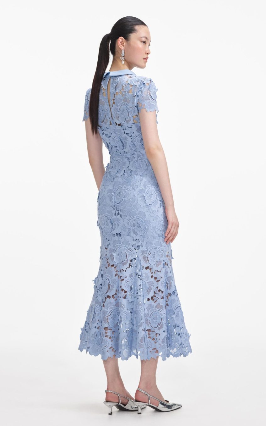 Lace Around Neck Short Sleeve Midi Dress