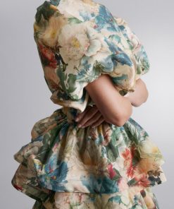 Floral Puff Sleeve Tiered Midi Dress