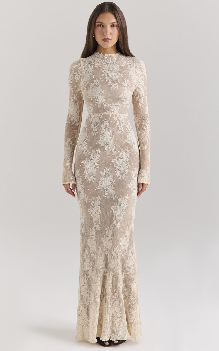 Solid Lace Jersey Maxi Dress