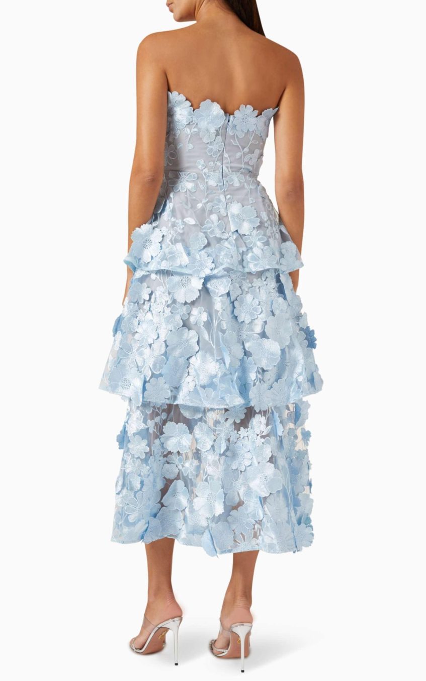 Embroidered Ruffle Off-Shoulder Midi Dress