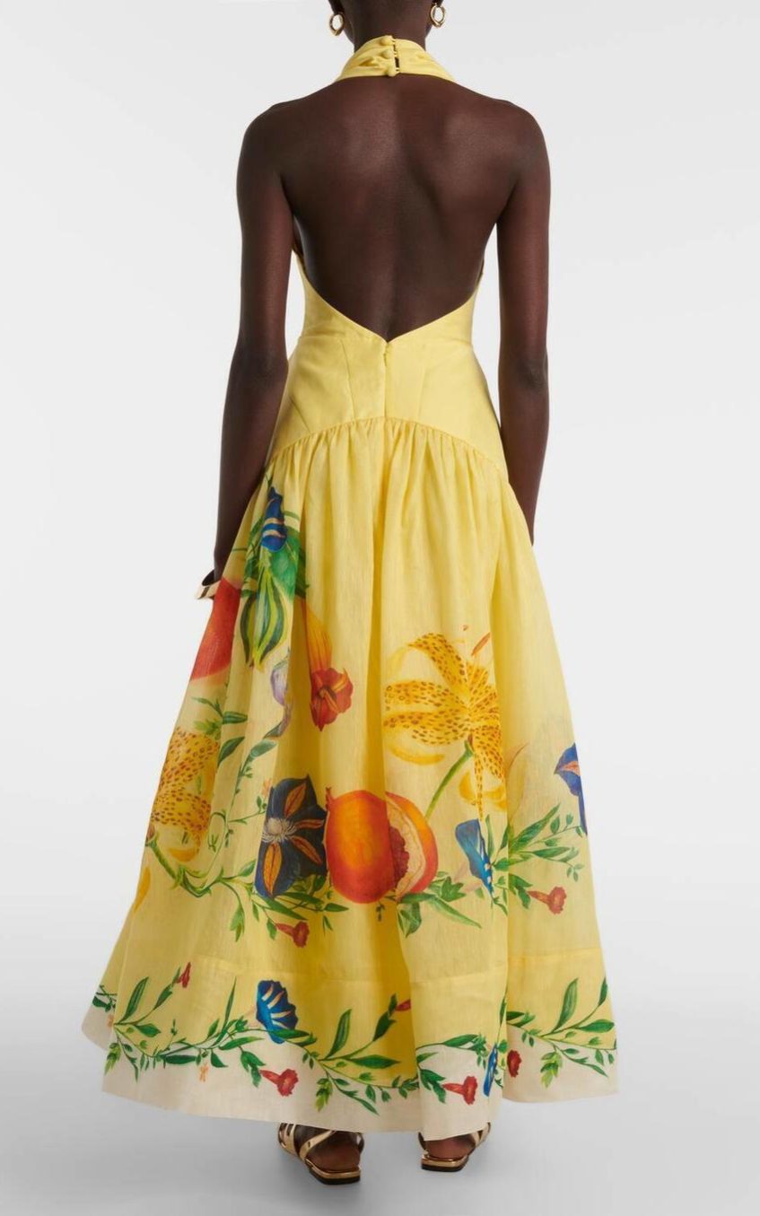 Floral V-Neck Backless Midi Dress