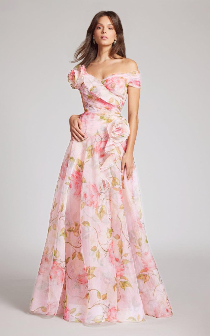 3D-Flower Frill Chiffon Maxi Dress