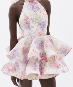 Solid Ruffle Halter Neck Mini Dress