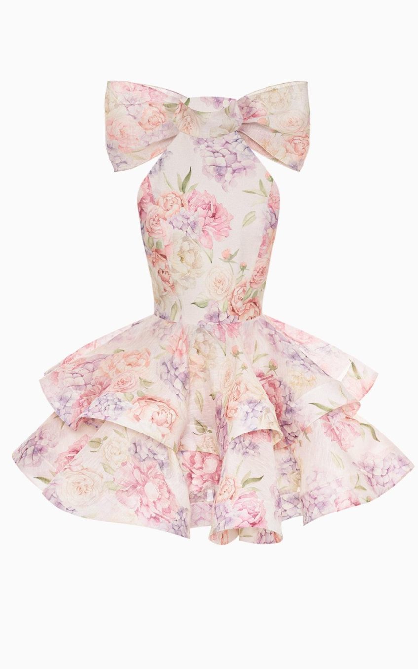 Solid Ruffle Halter Neck Mini Dress