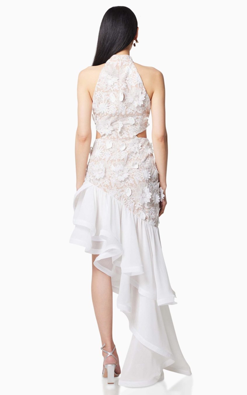 Ruffle Embroidered Halter Neck Midi  Dress