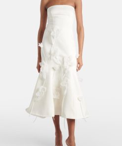 3D Flower Satin Sleeveless Midi Dress