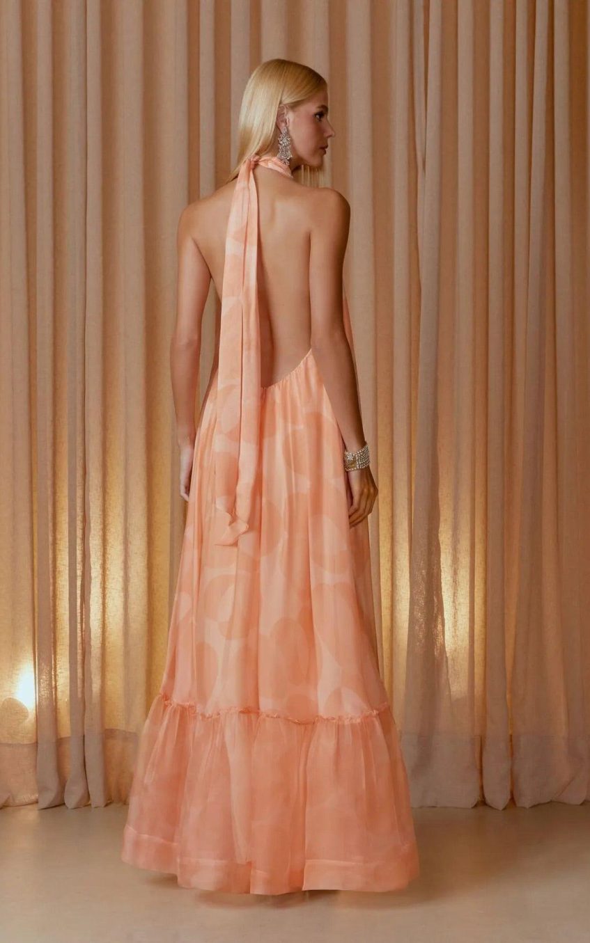 Chiffon Halter Neck Ruffle Maxi Dress