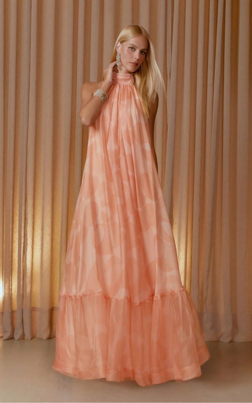 Chiffon Halter Neck Ruffle Maxi Dress