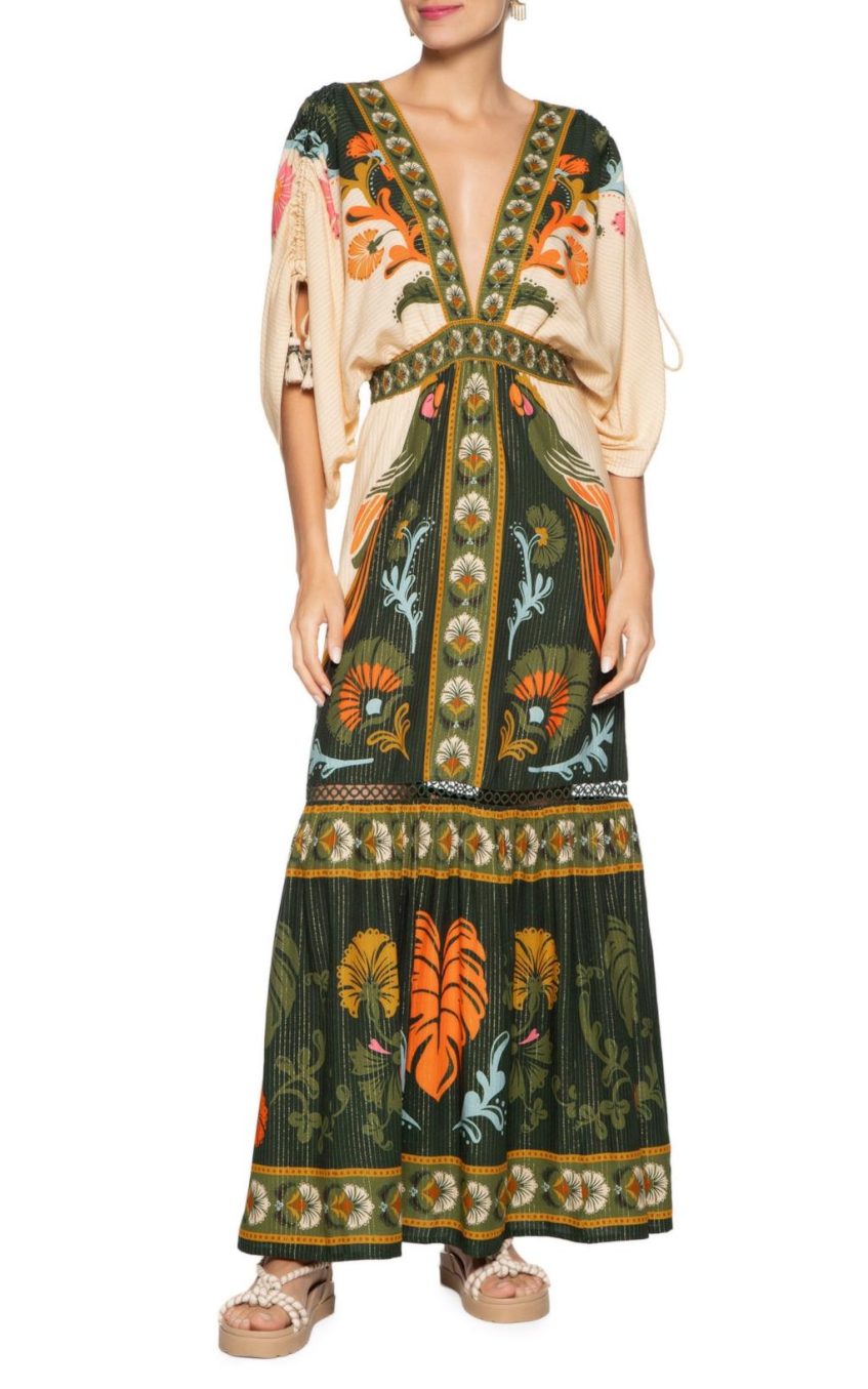 Paisley Print Tassel V-Neck Maxi Dress