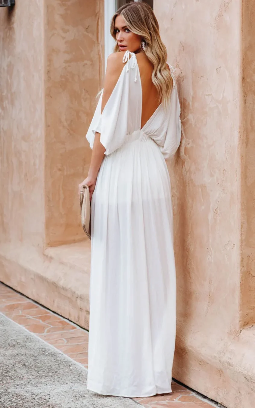 Strapless Slit Backless V-neck Dress Red